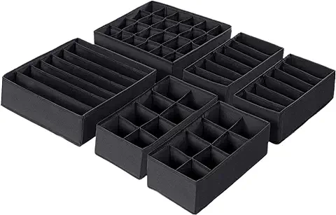 Yucch Organizadores de Cajones para Ropa Interior,Cajas Plegable Organizador de Almacenamiento para Almacenar Calcetines,Bufandas,Sujetador,Set de 6 Piezas,Negro  