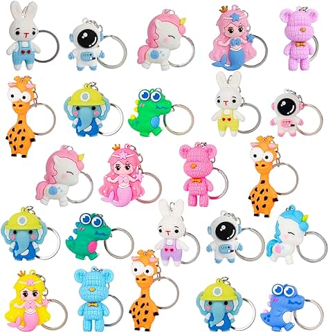 Yuechen 24Pcs Llaveros Animal de Dibujos Animados, 3D Llavero Niños Cumpleaños,Regalos Fiesta Cumpleaños para Niños,Detalles Cumpleaños para Infantiles Niños Niñas  