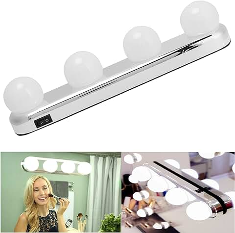 Yuecoom 4 Luces de Maquillaje LED Portátiles, luz de Espejo de Tocador Recargable Inalámbrica, luz de Tocador, kit de Lámpara de Pared de Maquillaje para Baño  