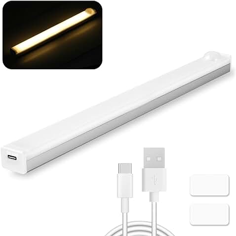 Yummici Luz Nocturna de Plástico Con Sensor - Luz Nocturna Para Armario Luz Armario Con Sensor Luces Led Sensor De Movimiento Con 2 Tiras Magnéticas Sin Cable Usb Recargable Con 3 Modos  