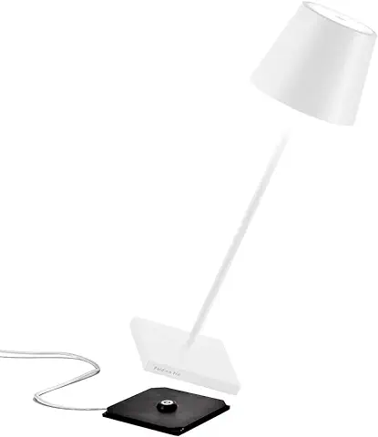 Zafferano [Amazon Exclusive] Poldina Pro, Lámpara LED Inalámbrica Recargable, Regulador Táctil, IP65 Uso Interior/Exterior, Larga Duración, Aluminio, H38cm, con Multicargador USB (EU/UK/US) – Blanco  