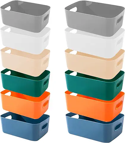 ZLPBAO 12 Piezas Cajas Organizadoras de Plastico, Múltiples Colores Cajas Organizadoras de Plástico con Asas, Cesta Plastico, Cestas Almacenaje Baño, Caja Almacenaje Plastico 2 Talla  