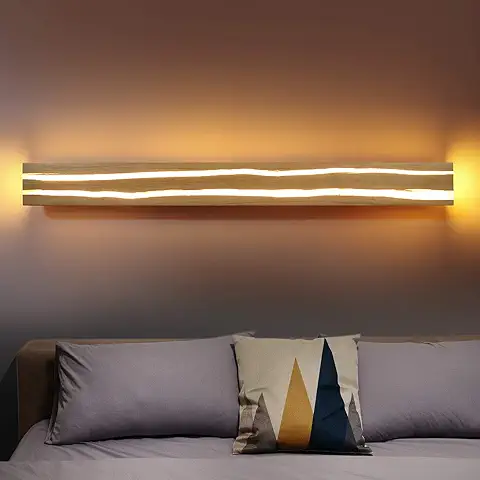 ZMH Aplique de Madera LED 16W 100CM Aplique Interior de Madera Lámpara de Noche Lámpara de Noche Blanco Cálido para Dormitorio Pasillo Escaleras Iluminación Interior  