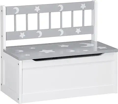 ZONEKIZ 2 en 1 Baúl de Juguetes para Niños de +18 Meses Banco de Almacenaje Infantil con Tapa de Cierre para Dormitorio Sala de Juego Carga 50 kg 60x30x50 cm Gris y Blanco  