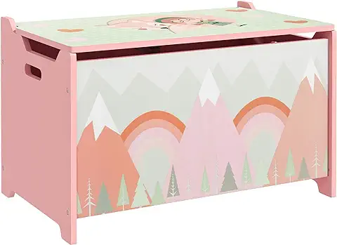 ZONEKIZ Cajas de Almacenamiento Cajas de Juguetes para Niños de 3 a 8 Años con 2 Asas y Estampado de Zorro Carga 20 kg para Libros Ropas en Dormitorio Salón Comedor 60x37x39 cm Rosa  