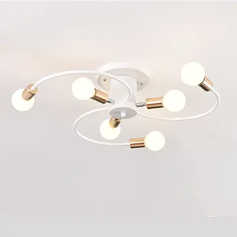 ZTWLEED Lamparas de Techo, Lámparas de Techo Retro E27,Ø70CM Plafon Sputnik 6 Luces,Lámparas de Techo Industriales Blanco+Dorado Lamparas DeTecho para Salon Dormitorio,Sala de Estar(Sin Bombilla)  