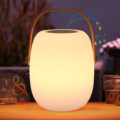 ZWOOS Lamparas de Mesita de Noche Sin Cable, Lampara Mesa Recargable LED RGB, Luce Inalambrica Portátil con Bocina Bluetooth, Impermeable IP44, con Control Remoto  